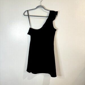 NWT Banana Republic Dress Size 12 Black One Shoulder Satin Ruffle Party Cocktail